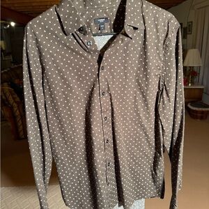 Express Men's Brown and White Patterned Shirt